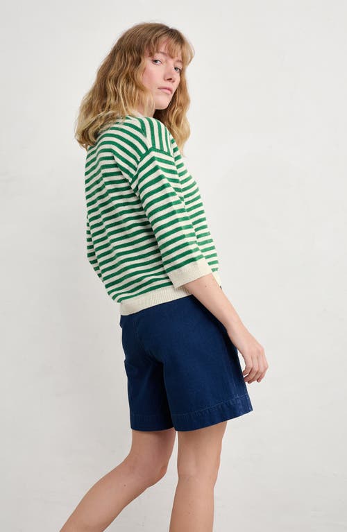 Seasalt Cornwall Gwnynver Stripe Cotton & Linen Sweater In Green