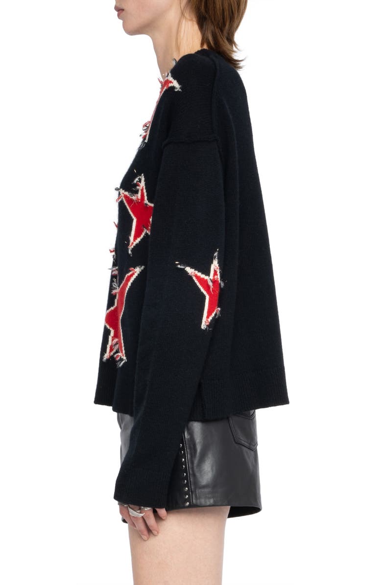 Zadig & Voltaire Markus Stars Cashmere Sweater, Alternate, color, Black