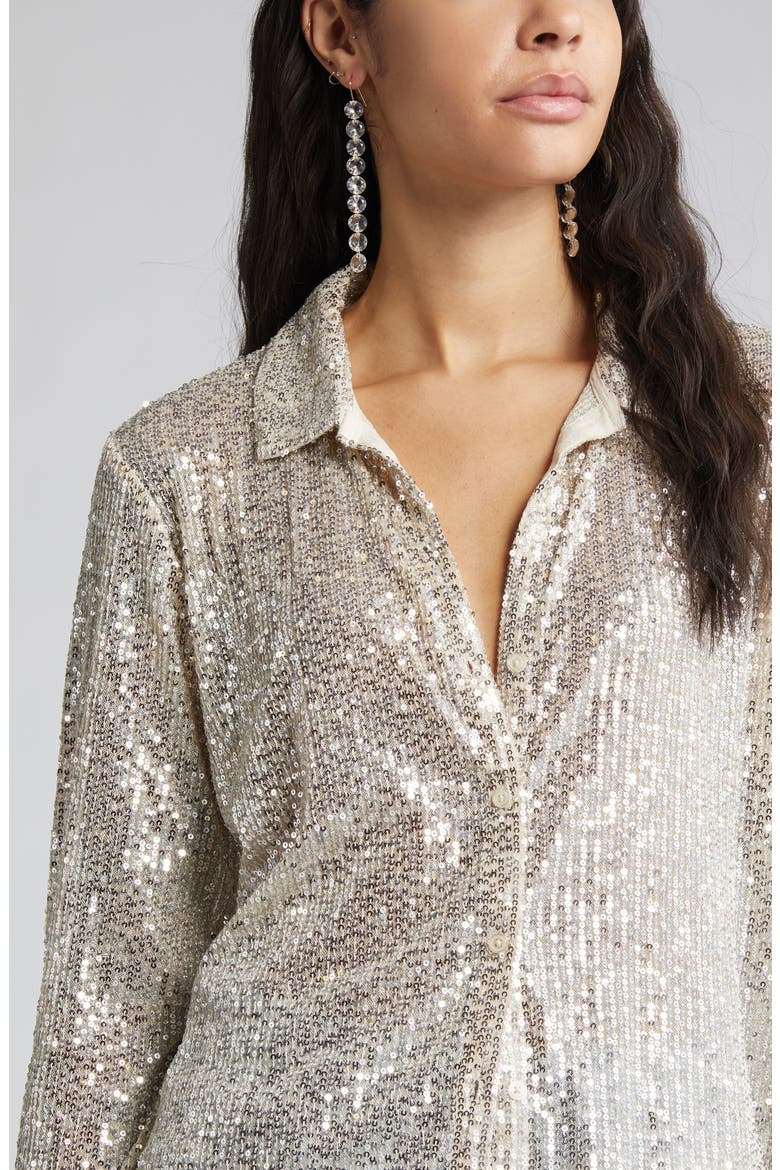 Sequin Button-Up Shirt, Alternate, color, SILVER