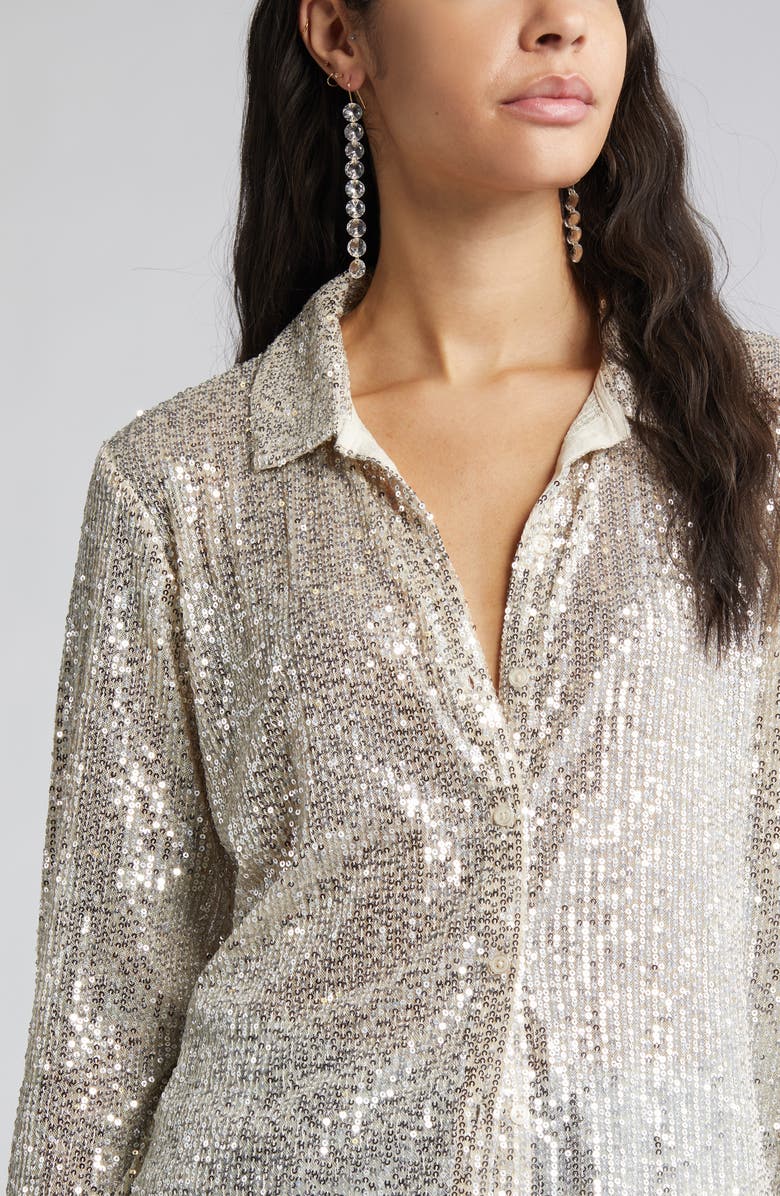 Open Edit Sequin Button-Up Shirt, Alternate, color,