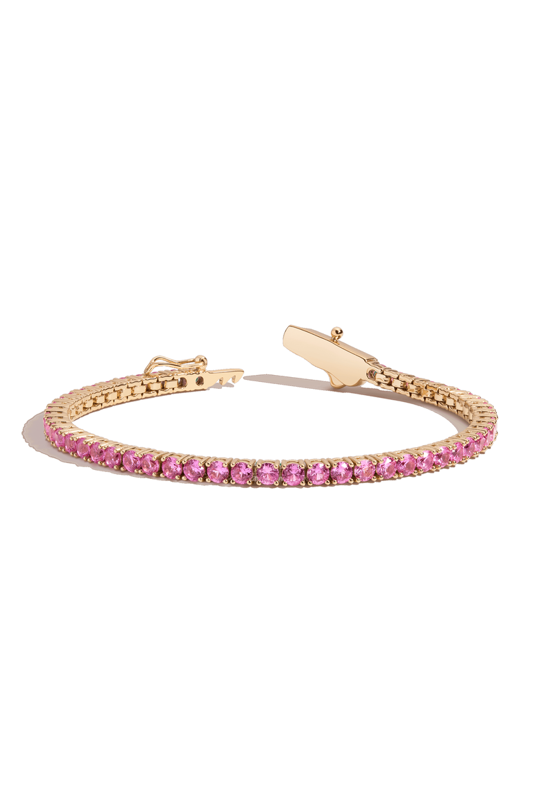 Lab Grown Pink Sapphire Tennis Bracelet, Main, color, Yellow Gold Vermeil