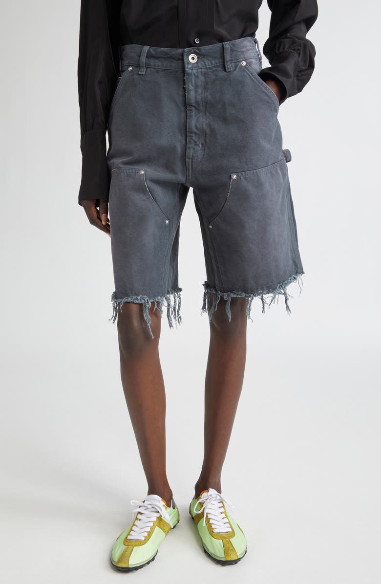 Maison Margiela Studded Denim Cutoff Carpenter Shorts, Main, color, Grey