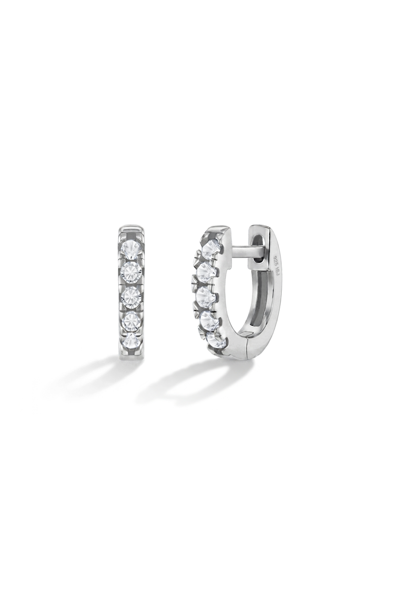 Small Multi Cubic Zirconia Huggie Earrings, Main, color, Silver