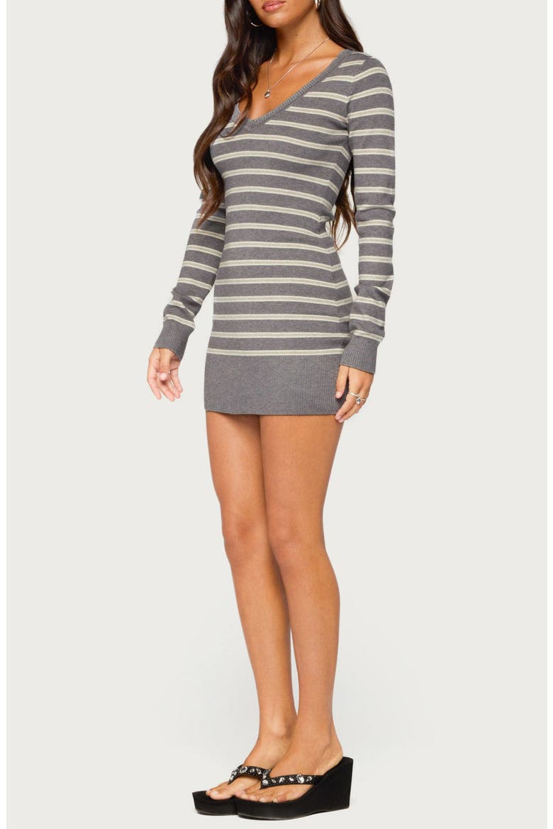 Kerla Striped Knit Long Sleeve Mini Dress, Alternate, color, GRAY-MELANGE