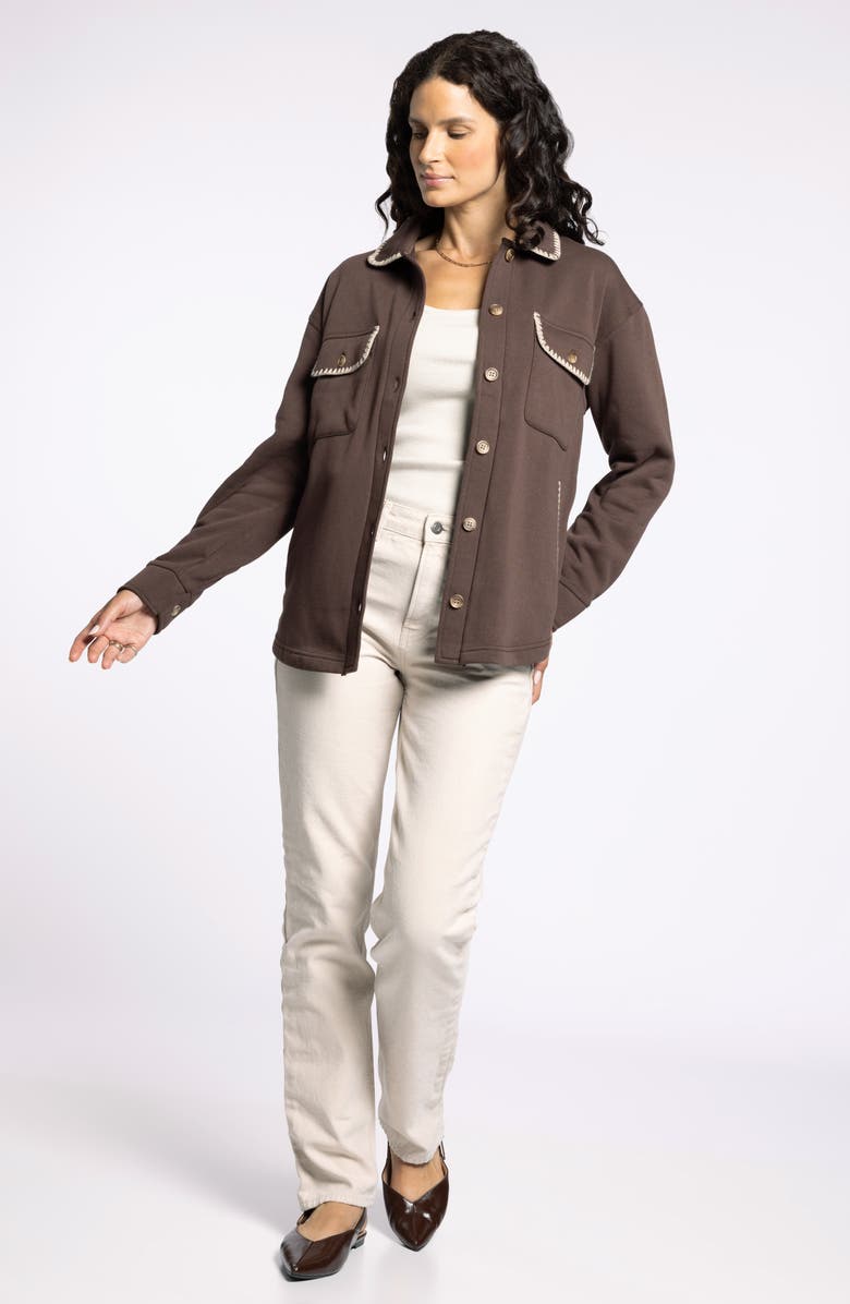 Thread & Supply Carmine Contrast Trim Cotton Blend Fleece Jacket, Alternate, color, Coffee