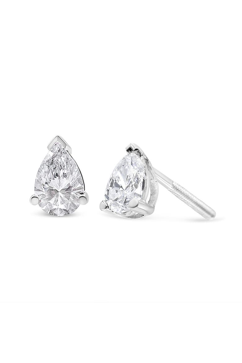 14K White Gold 1.0 Ct Pear Shape Solitaire Lab Grown Diamond Stud Earrings, Main, color, White