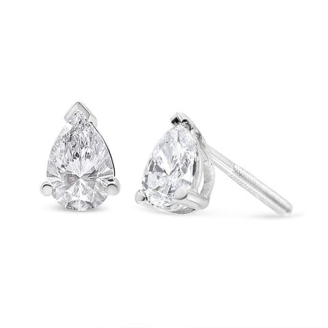 14K White Gold 1.0 Ct Pear Shape Solitaire Lab Grown Diamond Stud Earrings