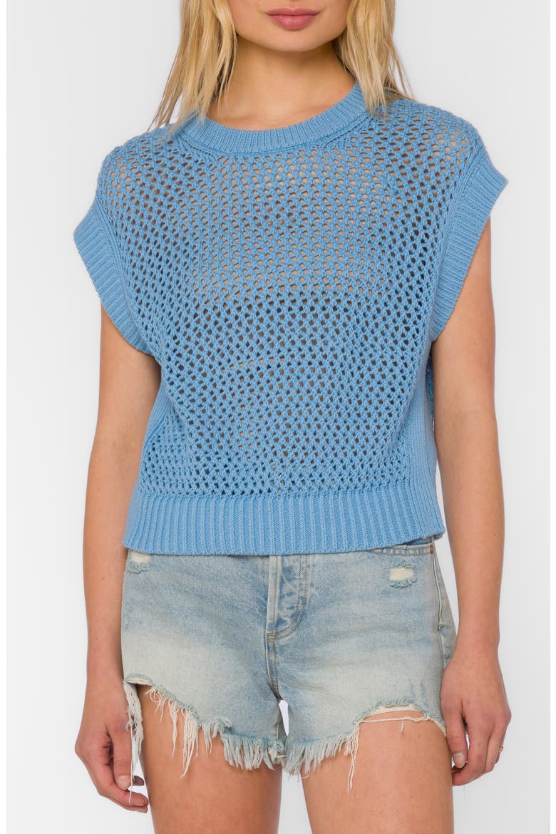 Arlo Open Stitch Short Sleeve Sweater, Main, color, DUSK BLUE
