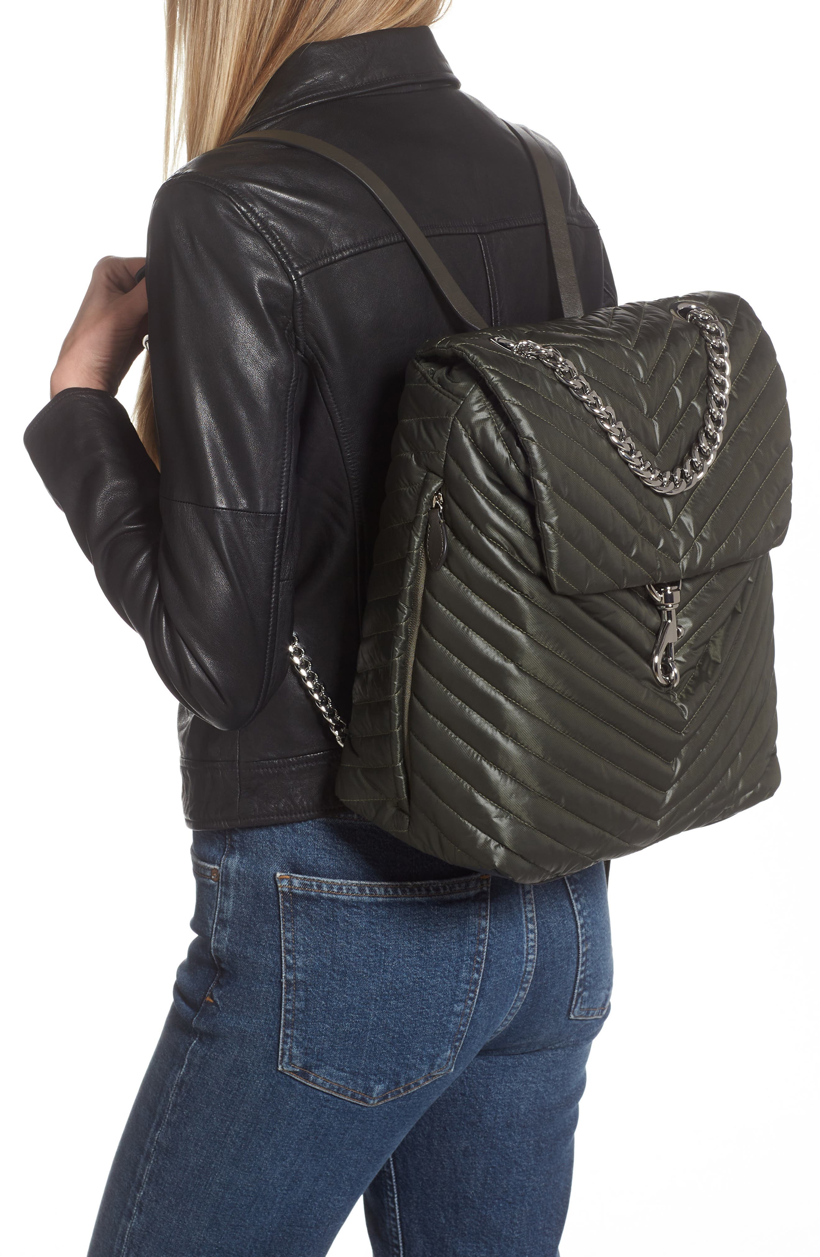 Edie Quilted Backpack, Alternate, color, SEAWEED
