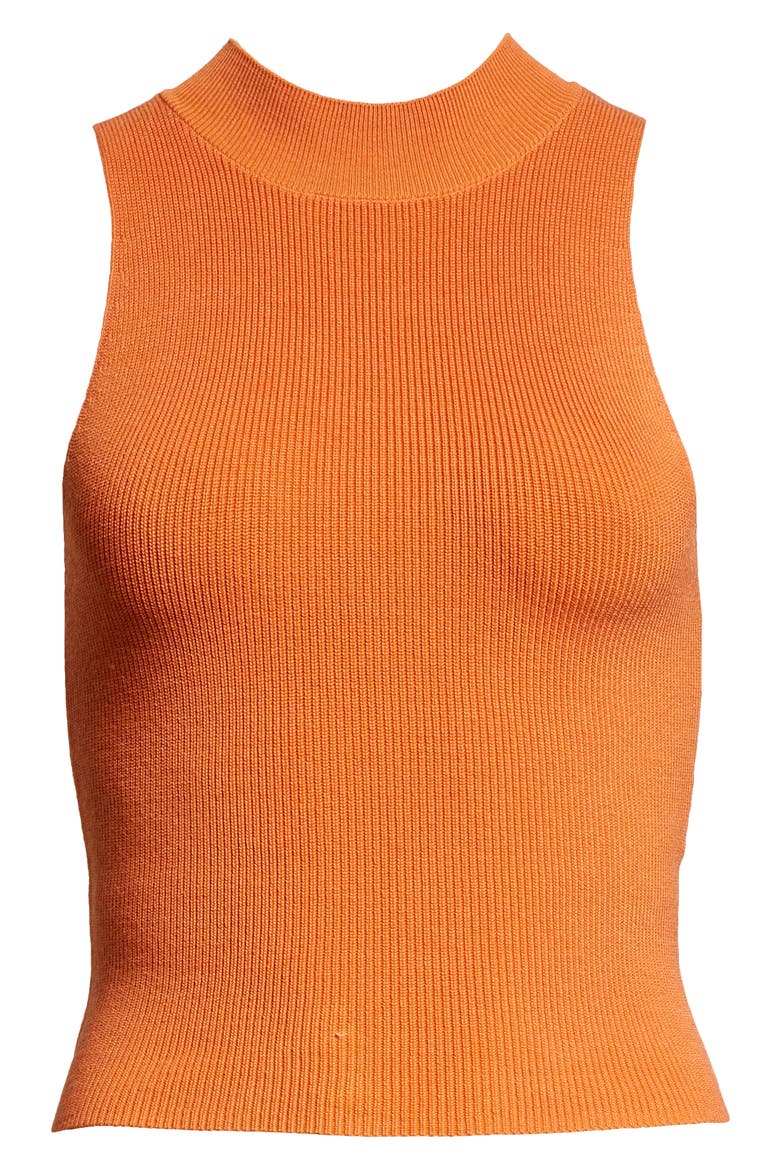 Rib Mock Neck Sleeveless Sweater, Alternate, color, TANGERINE