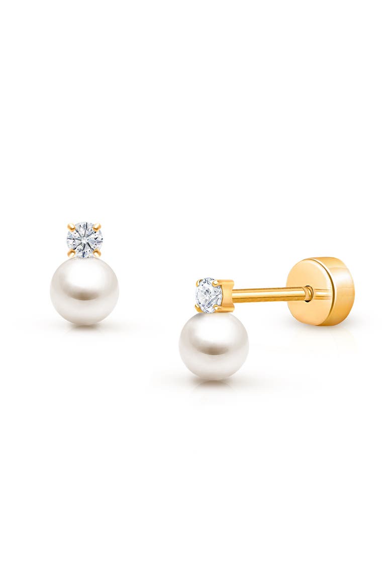 14K on Titanium Sparkling Pearl Stud Screw Back Earrings, Main, color, 14K Yellow Gold