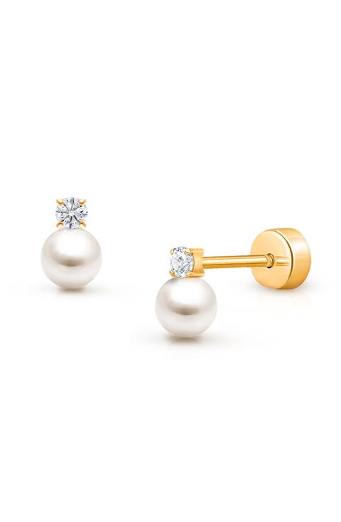 14K on Titanium Sparkling Pearl Stud Screw Back Earrings
