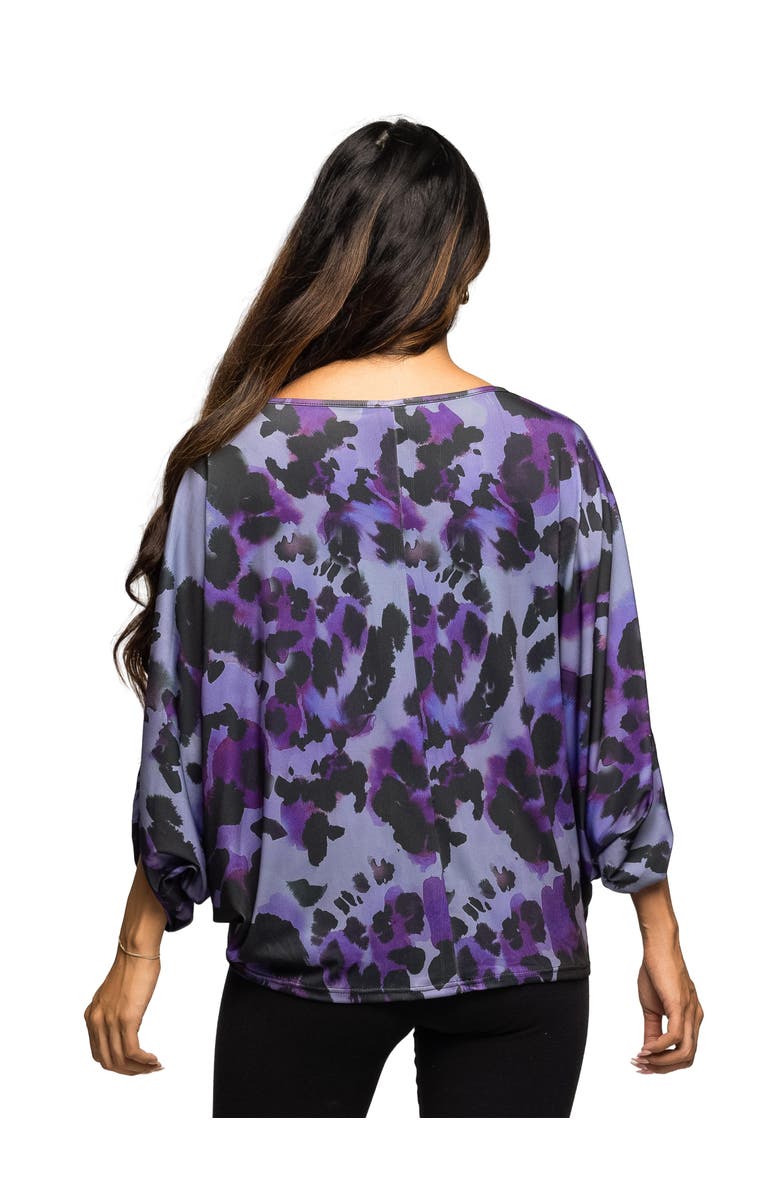 24seven Comfort Apparel Maternity Essential Animal Print Boat Neck Dolman Sleeve Top, Alternate, color, Purple Multi