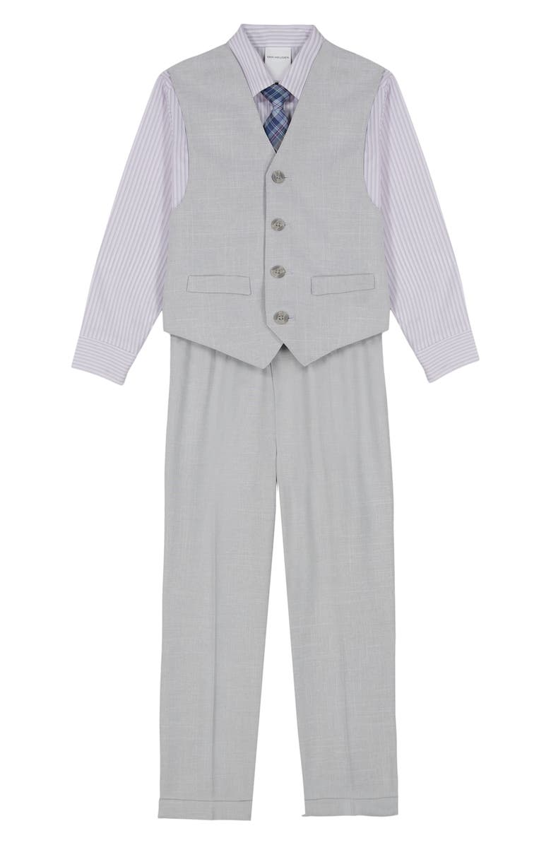 VAN HEUSEN Kids' Stripe Button-Up Shirt, Slub Tick Vest, Tie & Pants Set, Main, color,