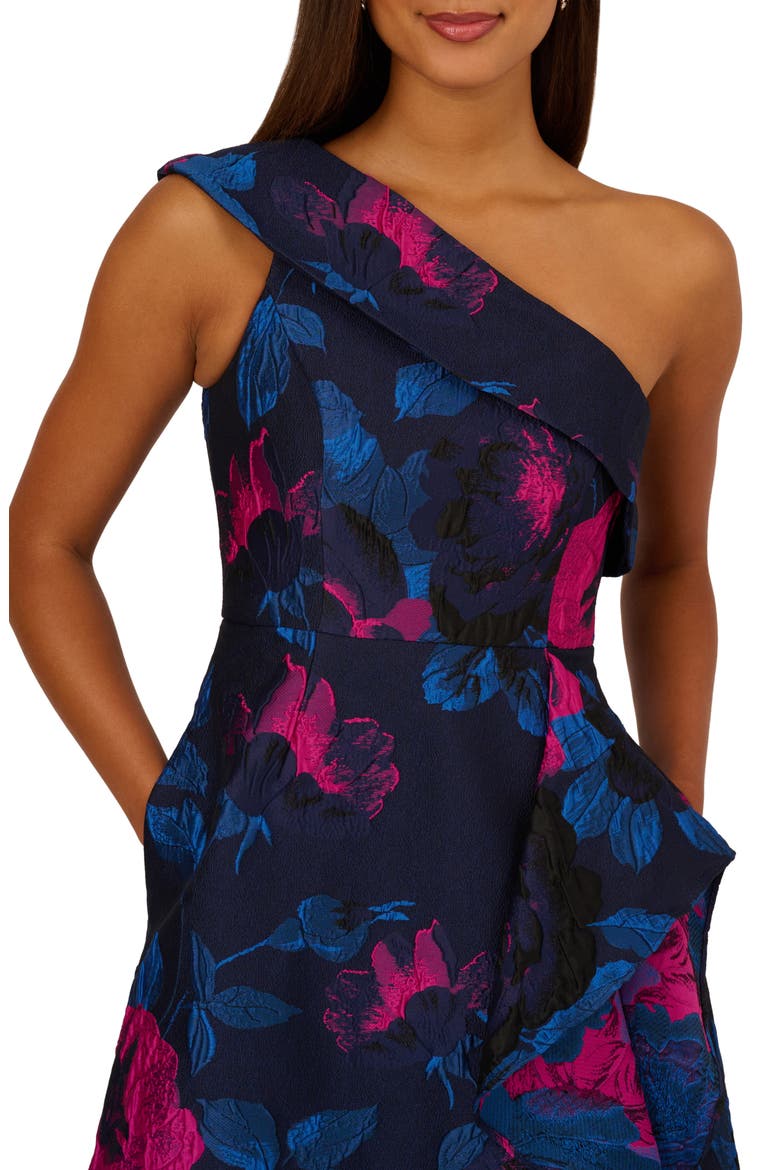 One-Shoulder Jacquard Ballgown, Alternate, color, NAVY/ ORCHID