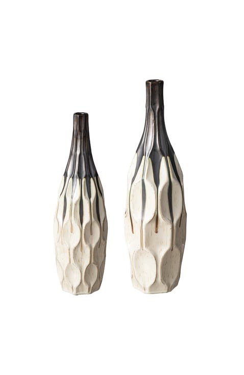 Set of 2 Modern Geometric Faceted Ceramic Table Vases