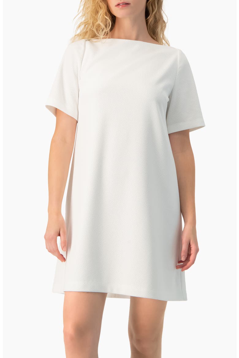 Clean Boat-Neck Short-Sleeve Shift Mini Dress, Main, color, White