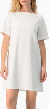 IVONNE Clean Boat-Neck Short-Sleeve Shift Mini Dress