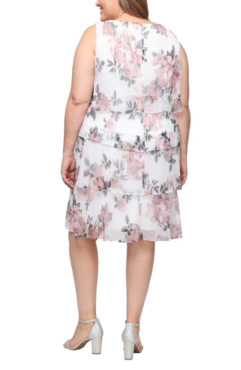 SL FASHIONS Tiered Floral Shimmer Cocktail Dress with Jacket, Alternate, color, Blush Multi