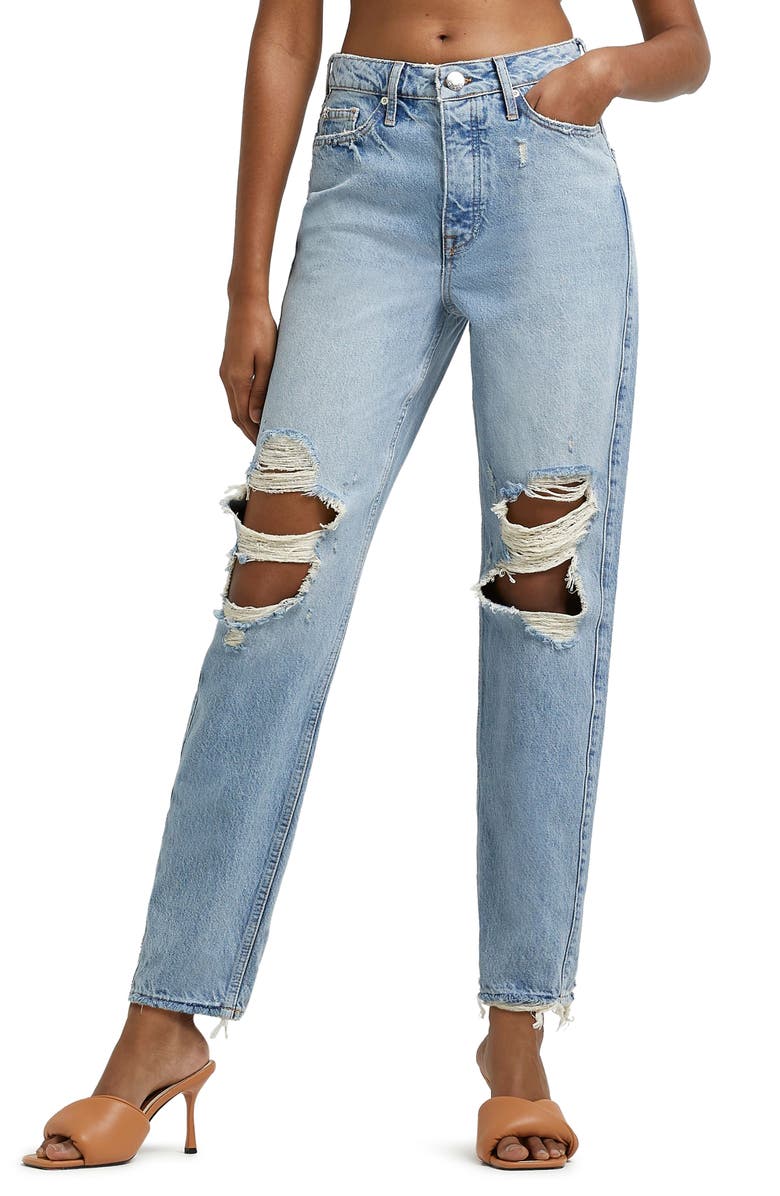 River Island Rama Ripped High Waist Mom Jeans, Main, color, 