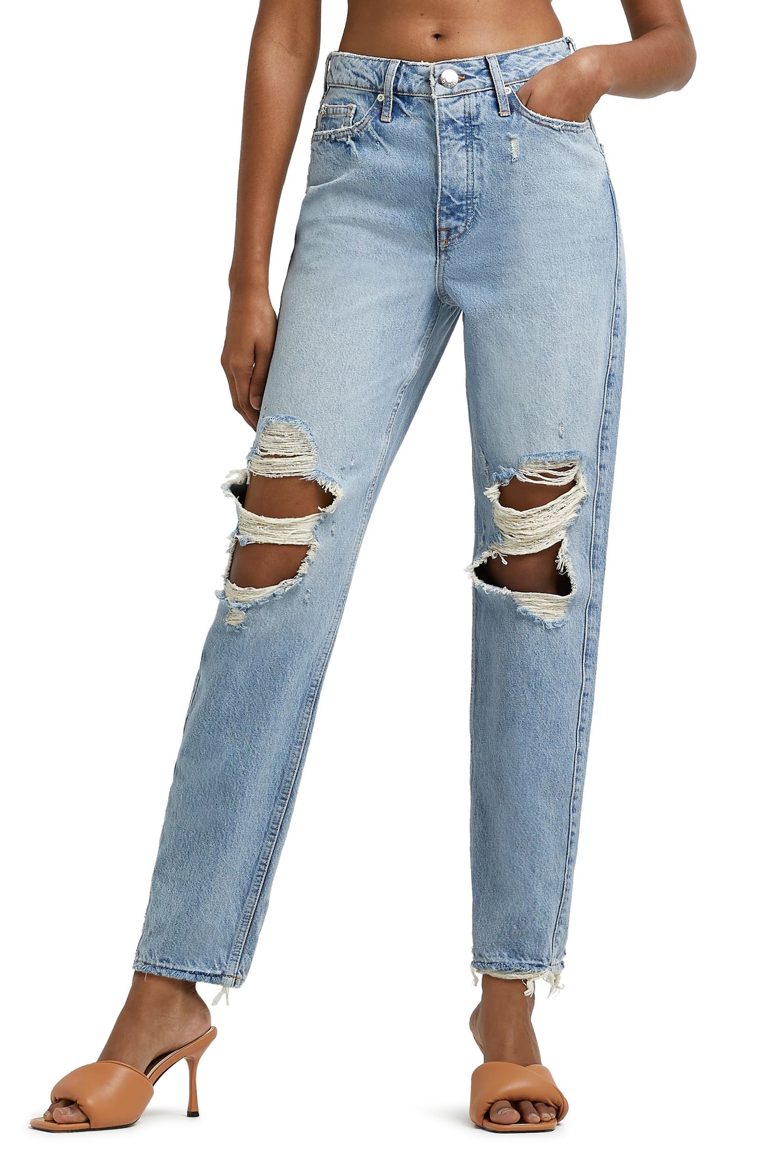 48 Ripped River Island Rama Ripped High Waist Mom Jeans (Women) | Nordstromrack