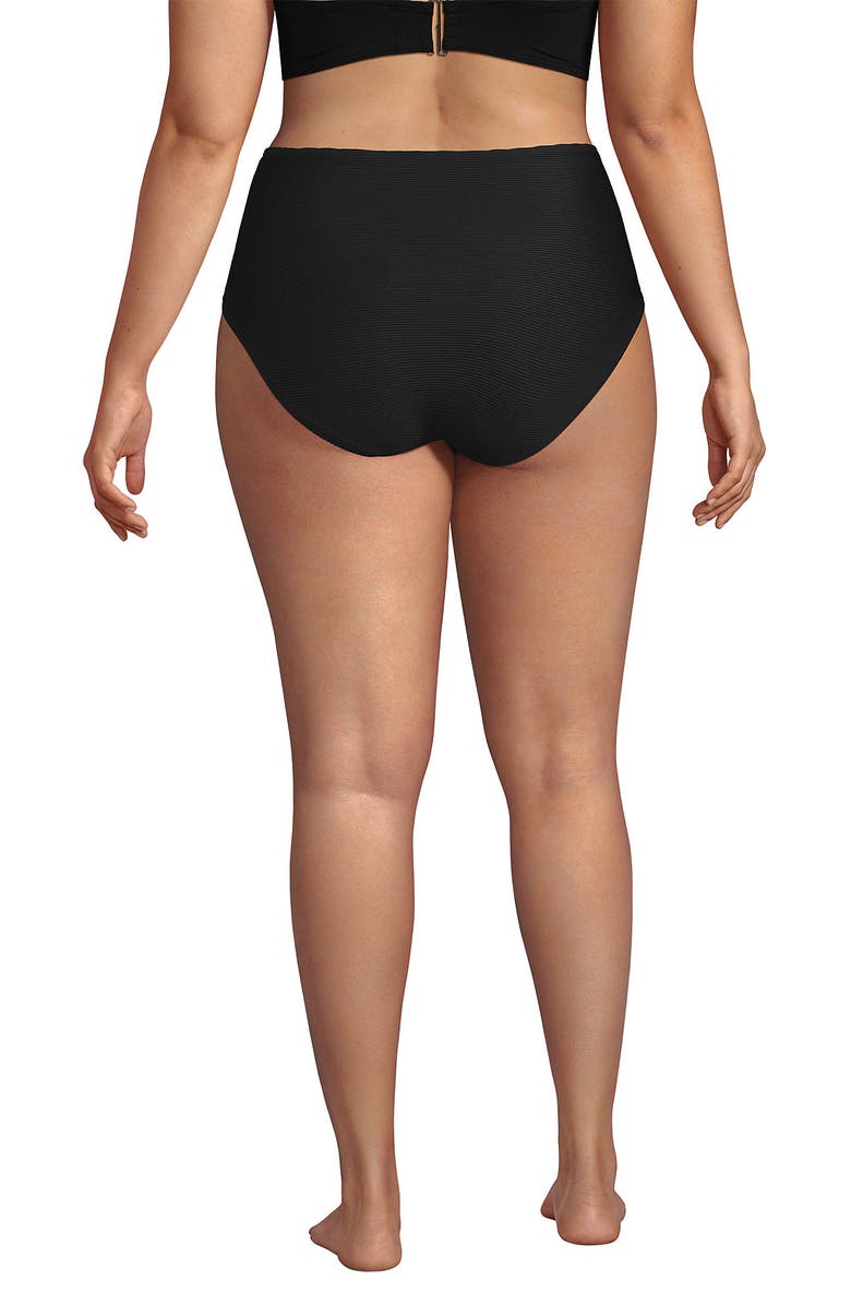 Lands' End Plus Size Chlorine Resistant Smoothing Control High Waisted Bikini Bottoms, Alternate, color, Black Ottoman