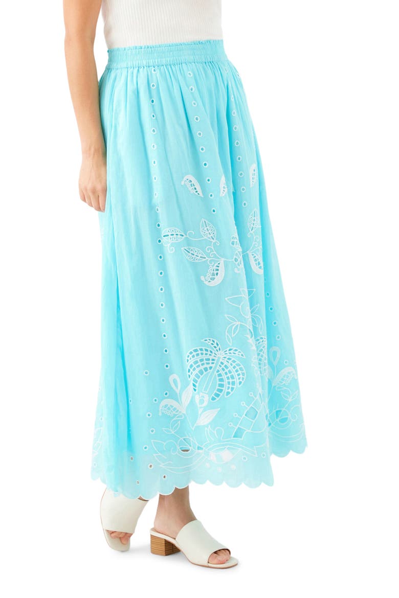 Embroidered Eyelet Cotton Midi Skirt, Alternate, color, AQUA