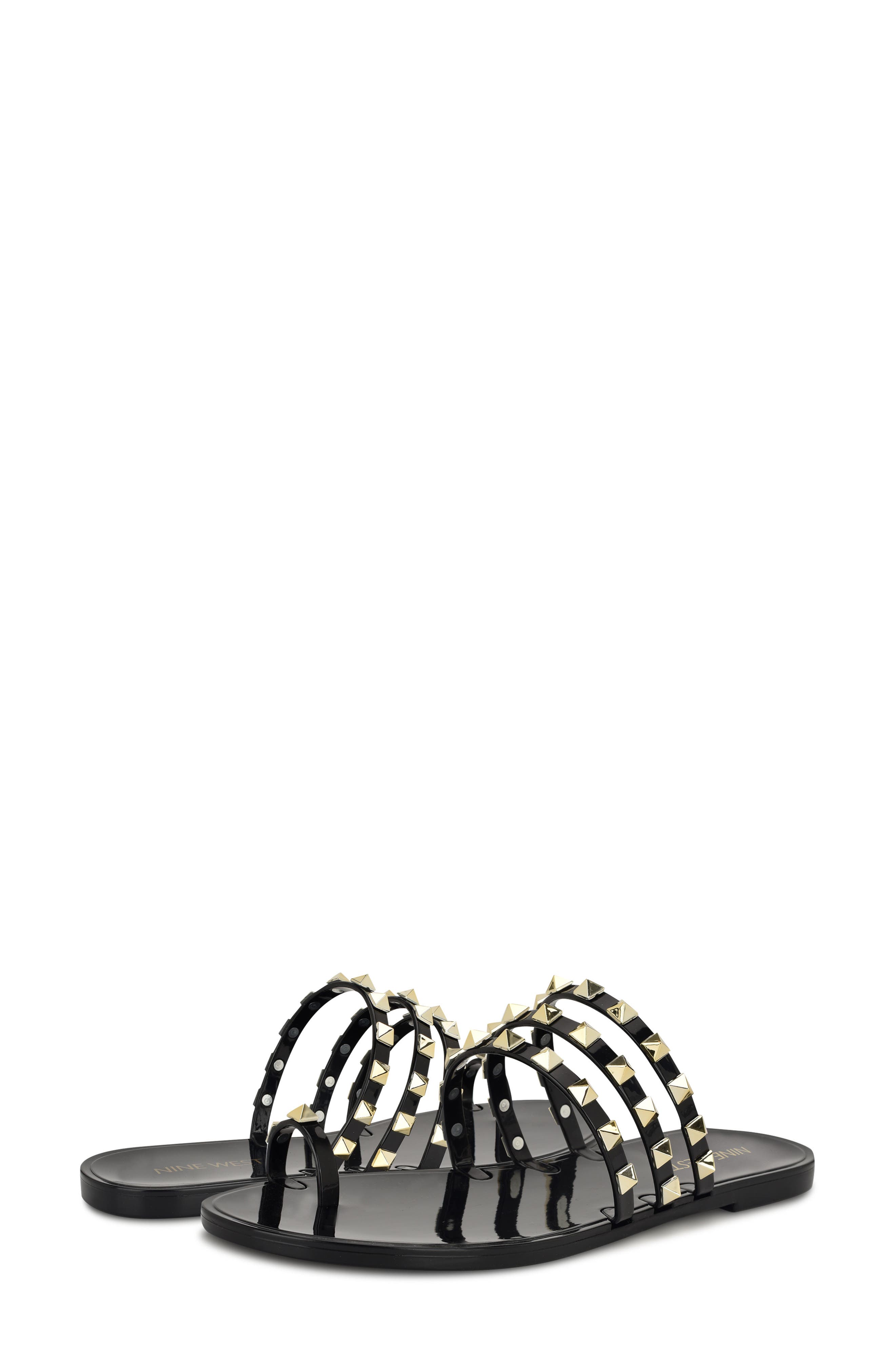 Nine West Centy Studded Toe Loop Sandal, Alternate, color, Black