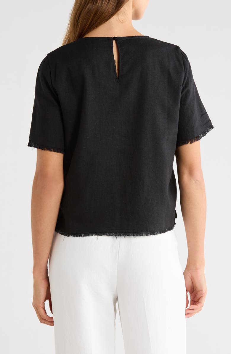 Vince Camuto Floral Embroidered Short Sleeve Top, Alternate, color, Rich Black
