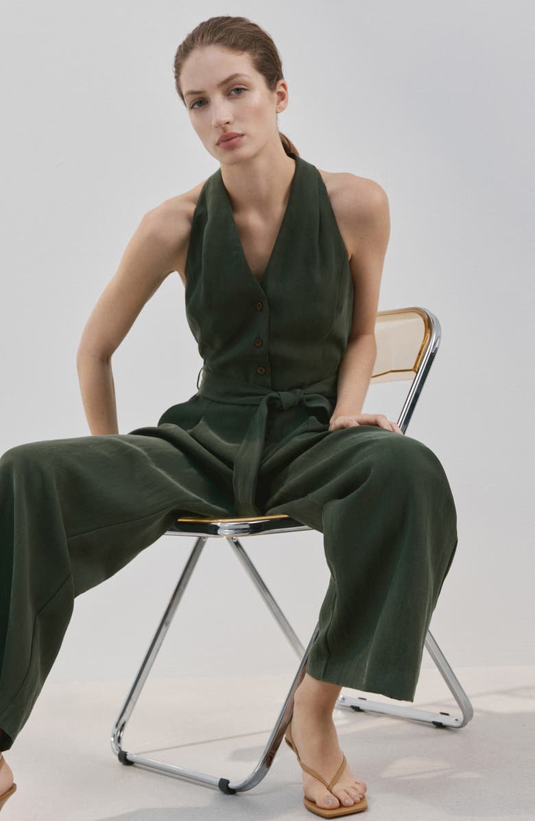 MANGO Halter Neck Belted Jumpsuit, Alternate, color, 