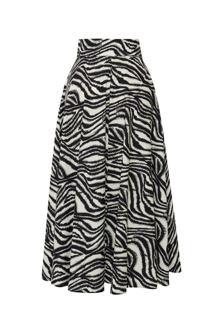 Brooke Zebra Print Midi Skirt, Main, color, BLACK