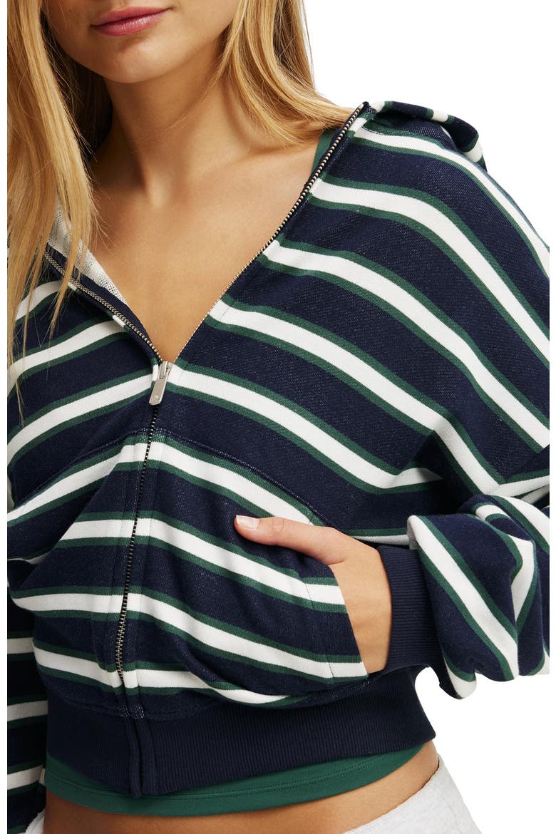 Women's Active Fleece Zip Through Hoodie, Alternate, color, Prep Sport Navy Stripe