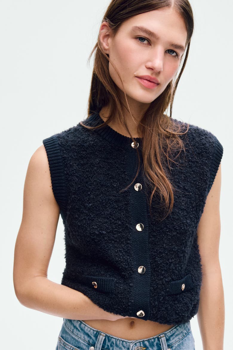 Bouclé-knit Waistcoat, Alternate, color, Navy blue