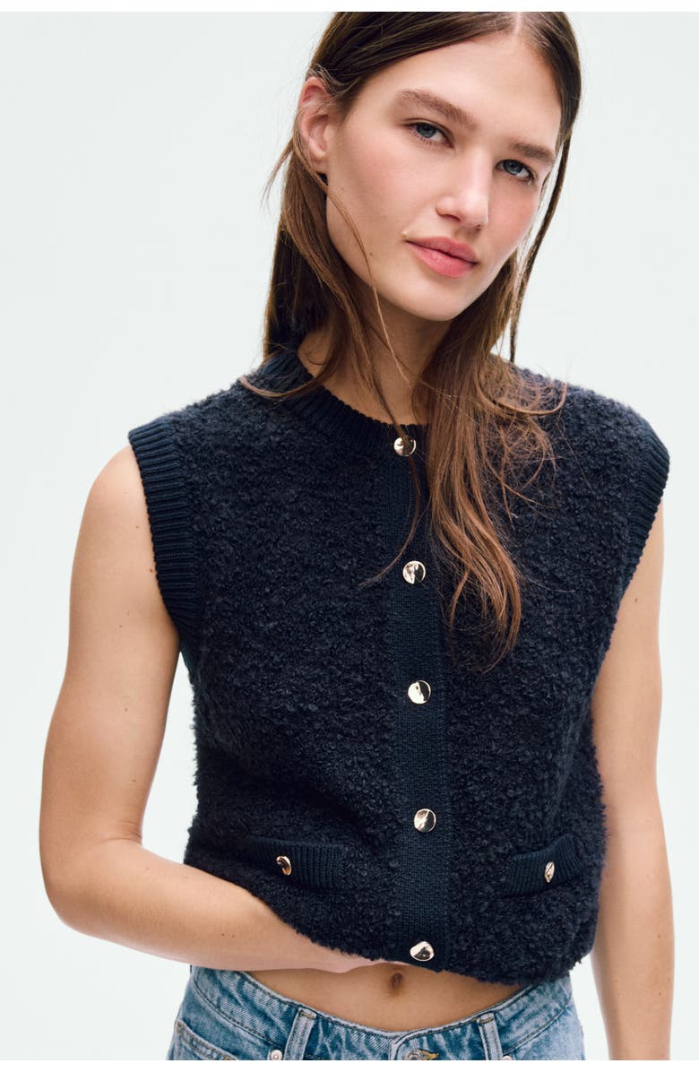 H&M Bouclé-knit Waistcoat, Alternate, color, Navy Blue