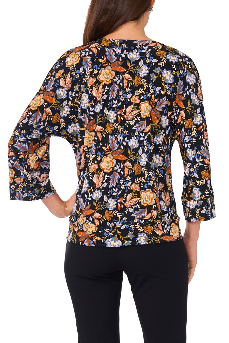 Floral Side Tie Top, Alternate, color, BLACK/ DENIM/ RUST