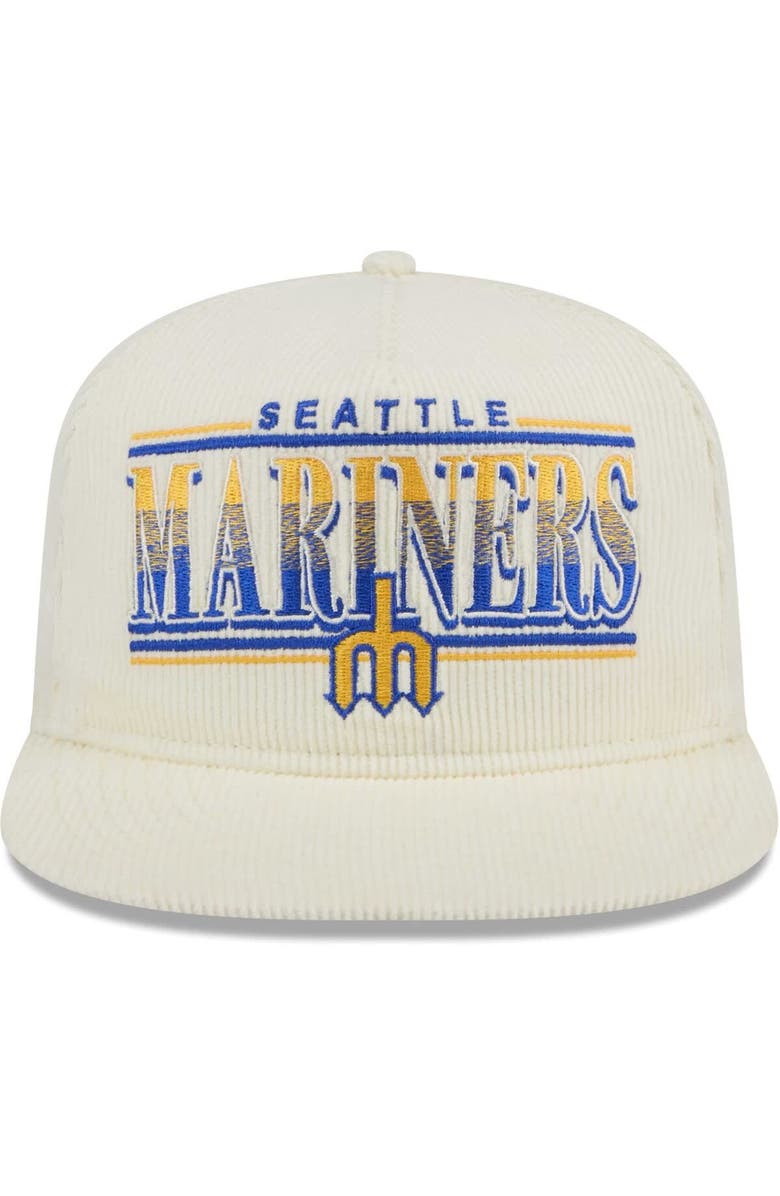 New Era Men's New Era Cream Seattle Mariners Throwback Bar Golfer Corduroy Snapback Hat, Alternate, color,