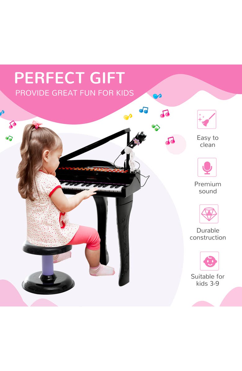 Qaba 37-Key Kids Piano Keyboard with Microphone, Stool, Built-in Songs, Alternate, color, 