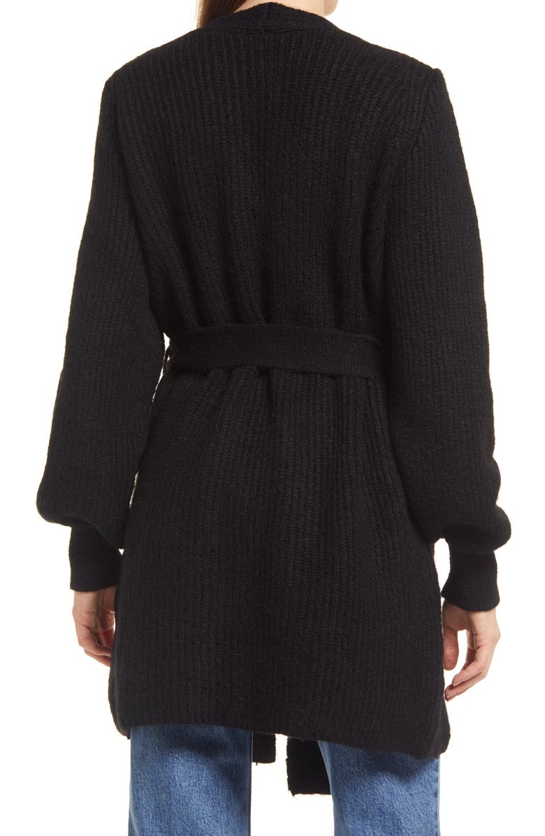 Topshop Belted Blouson Sleeve Cardigan, Alternate, color, 