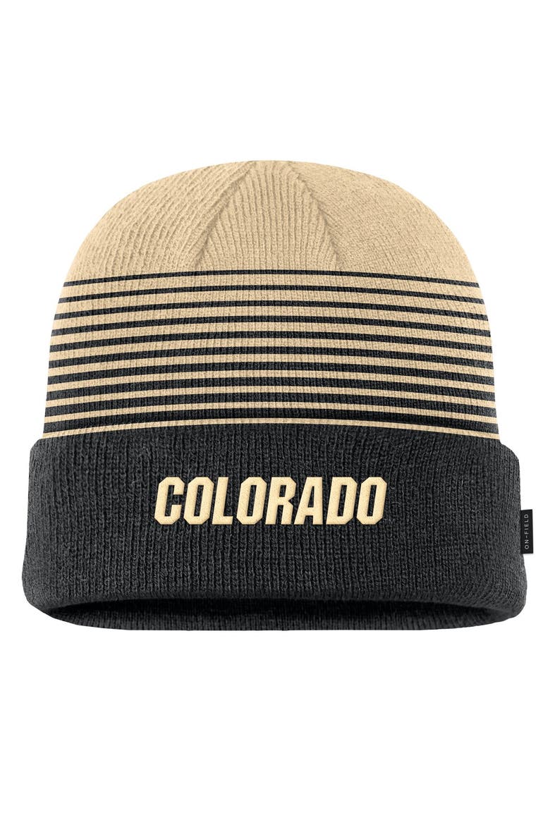 Men's Nike Black/Gold Colorado Buffaloes 2026 On-Field Gradient Terra Cuffed Knit Hat, Main, color, Black