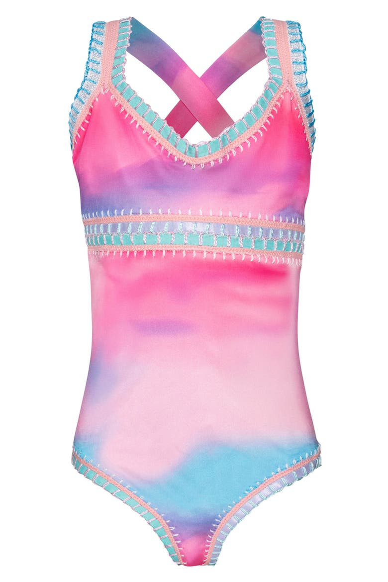 Kids' Sadie Rainbow Embroidered One-Piece Swimsuit, Main, color, DREAM