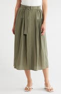 Adrianna Papell Belted Button Front Pleated Midi Skirt