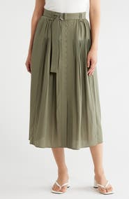 Adrianna Papell Belted Button Front Pleated Midi Skirt