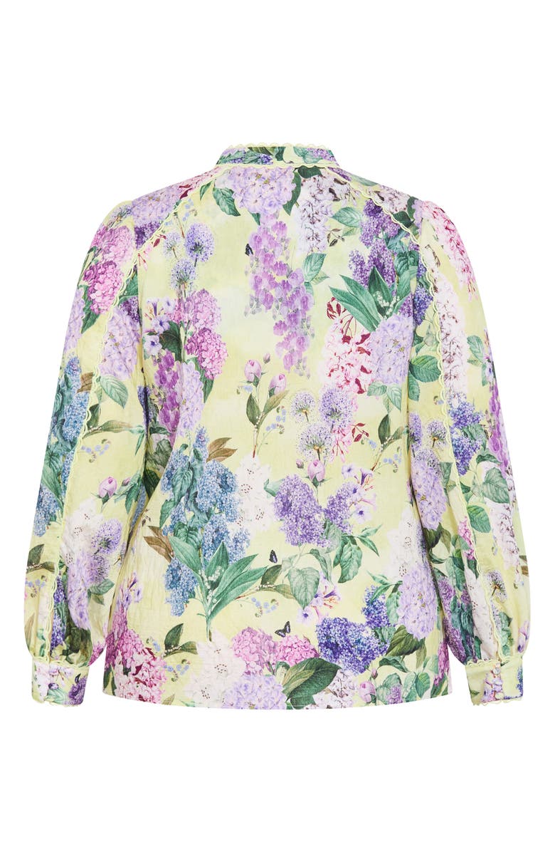City Chic Gianna Floral Print Woven Shirt, Alternate, color, Lemon Hydrandra