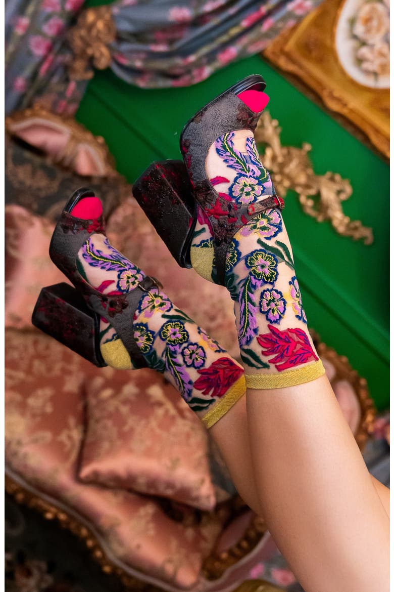 Fancy Assorted 2-Pack Metallic Floral Sheer Crew Socks, Alternate, color, RED MULTI