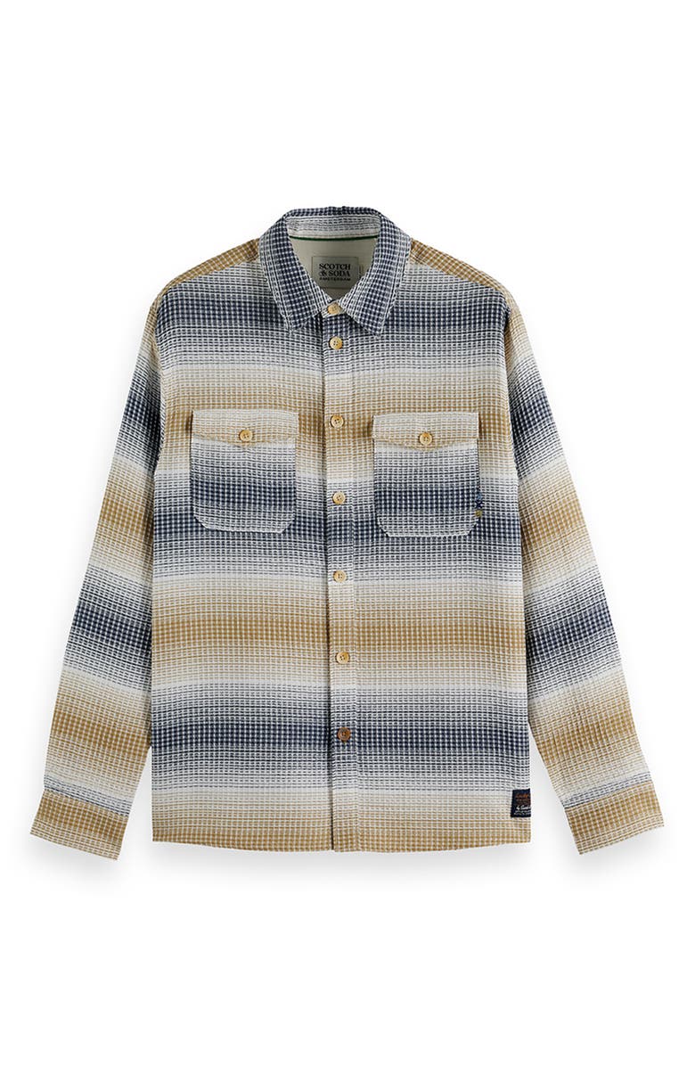 Scotch & Soda Stripe Woven Waffle Button-Up Shirt, Alternate, color, Oceana / Infinity Stripe