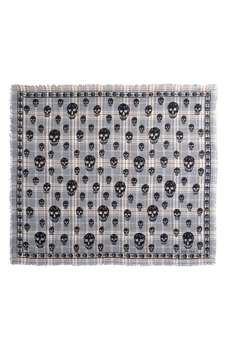 McQueen Skull Check Fringe Scarf, Alternate, color,