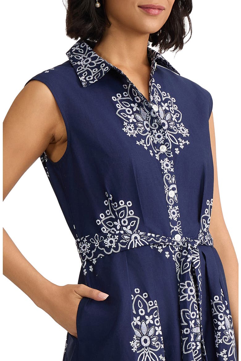 Placed Print Sleeveless Stretch Cotton Midi Shirtdress, Alternate, color, PACIFIC NAVY MULTI