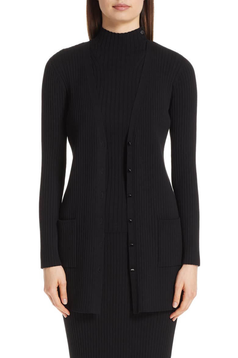 Flat Rib Knit Cardigan, Main, color, CAVIAR