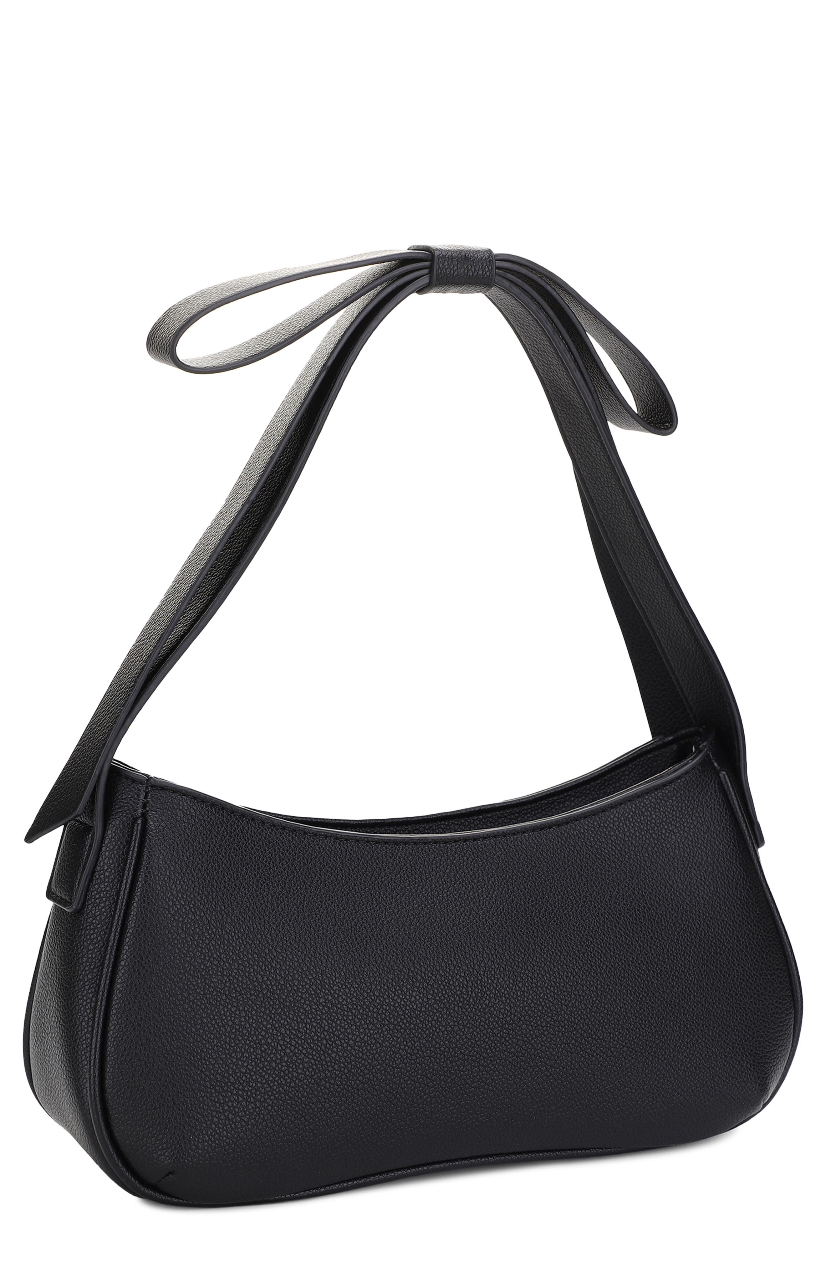 Mali + Lili Marissa Bow Vegan Leather Shoulder Bag, Main, color, Black