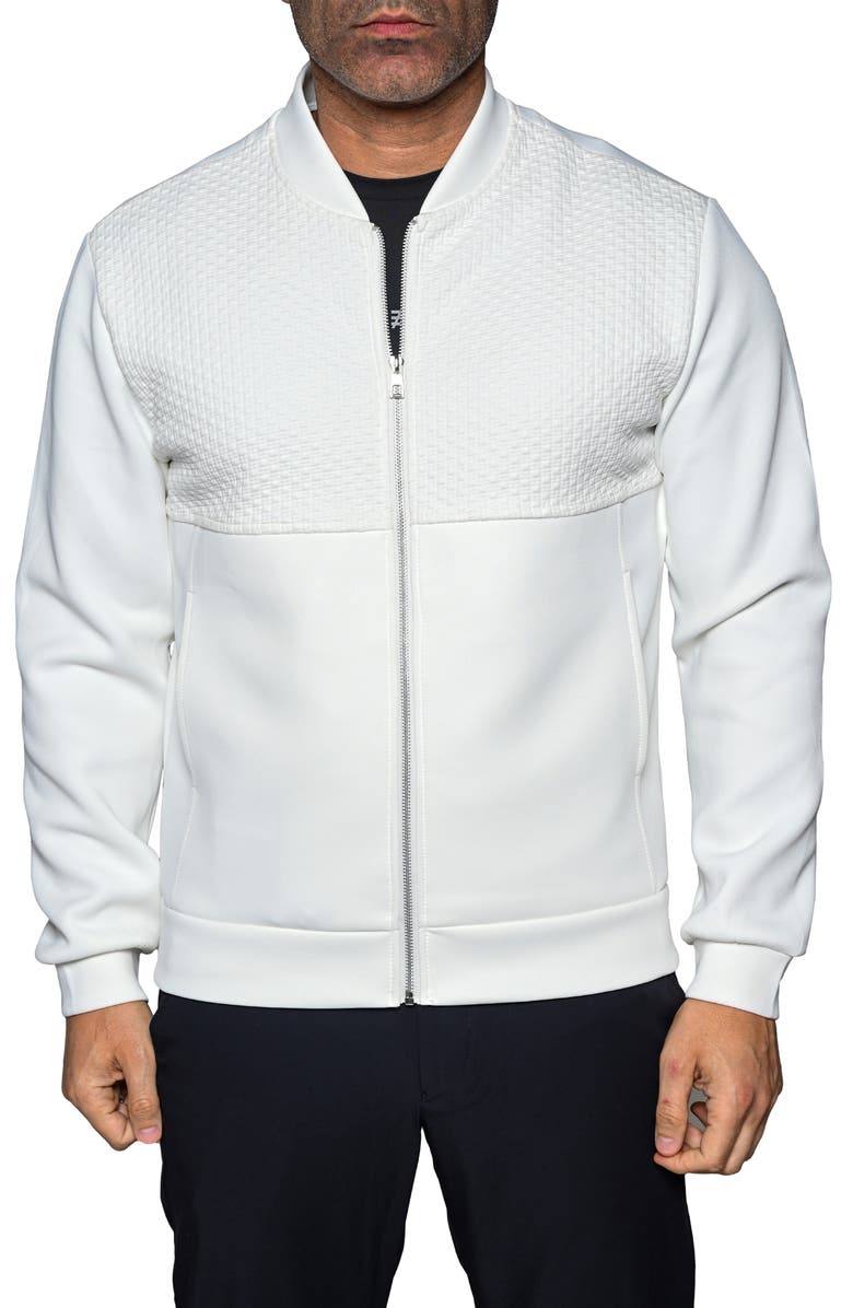 Maceoo Resistance047 White Embossed Bomber Jacket, Main, color, White
